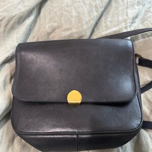 Madewell Black Leather Satchel with Gold Accent